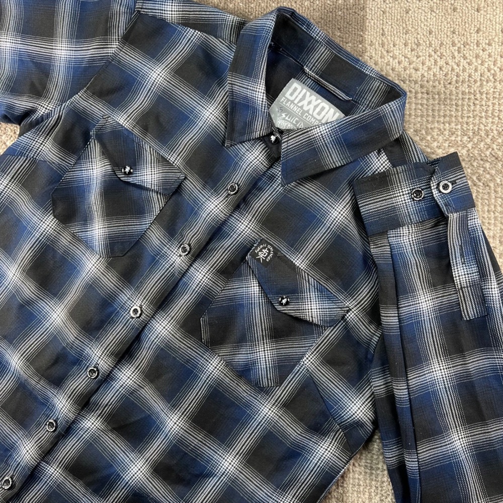 Dixxon Flannel Co Suicidal Tendencies Women XL Blue Plaid Button Up Shirt